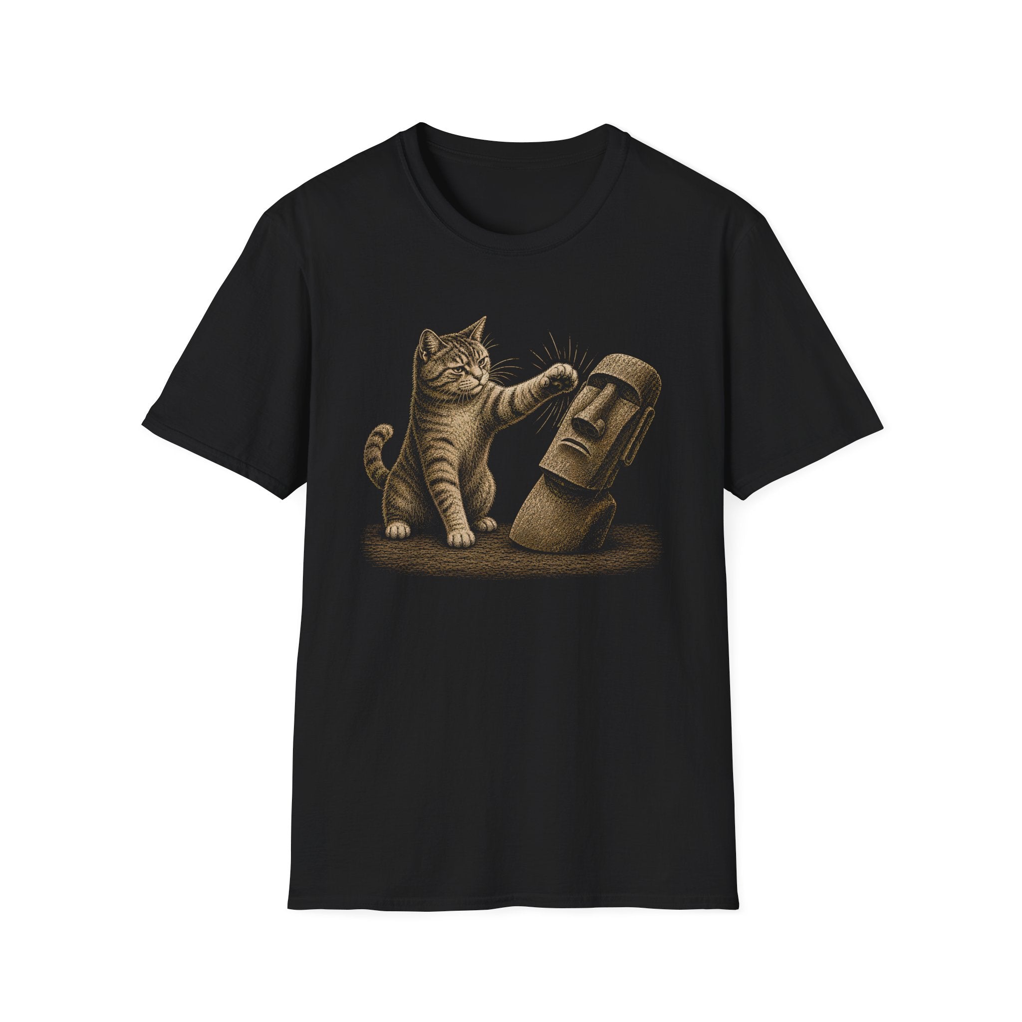 Cat vs Easter Island Head T-Shirt