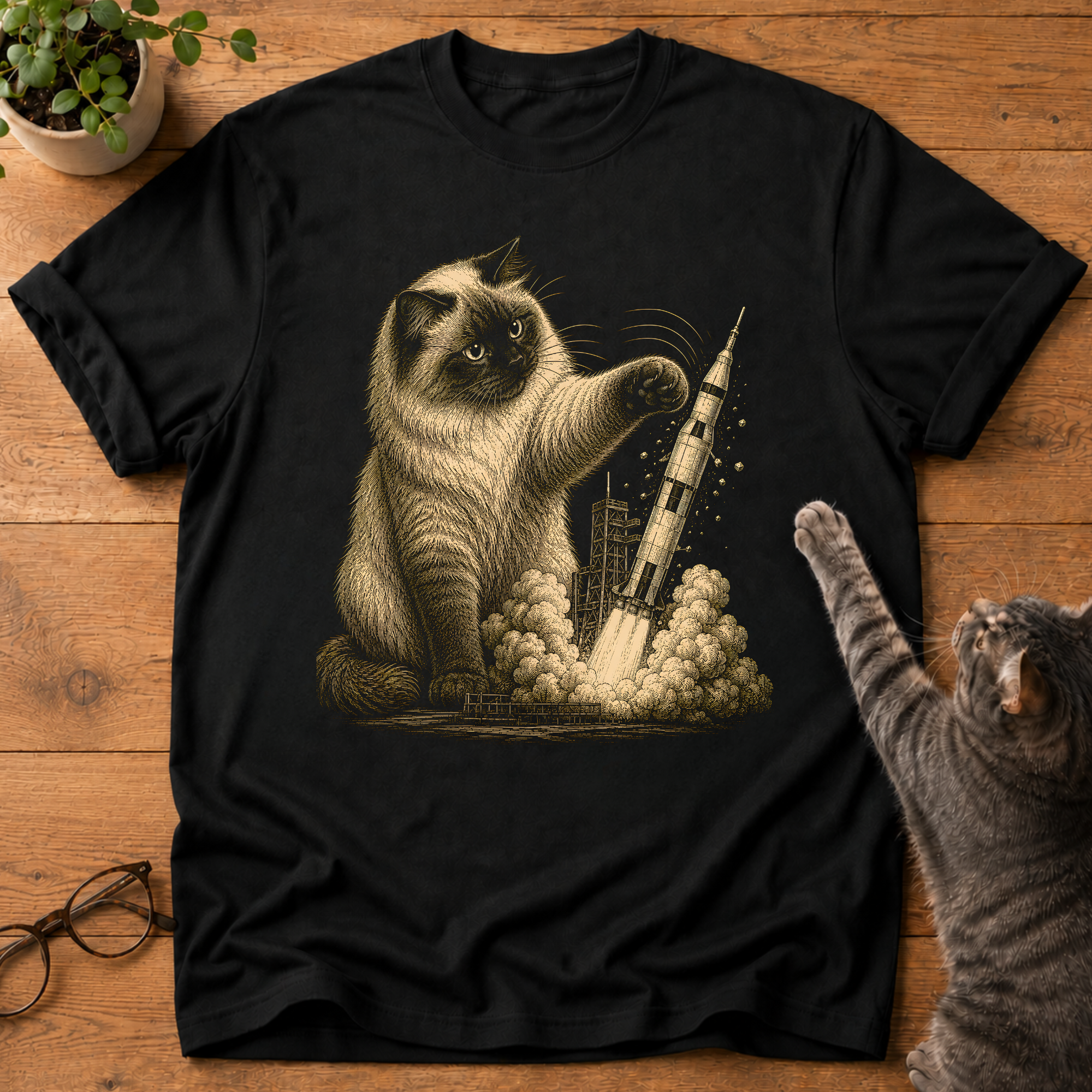 Cat vs Rocket Launch T-Shirt