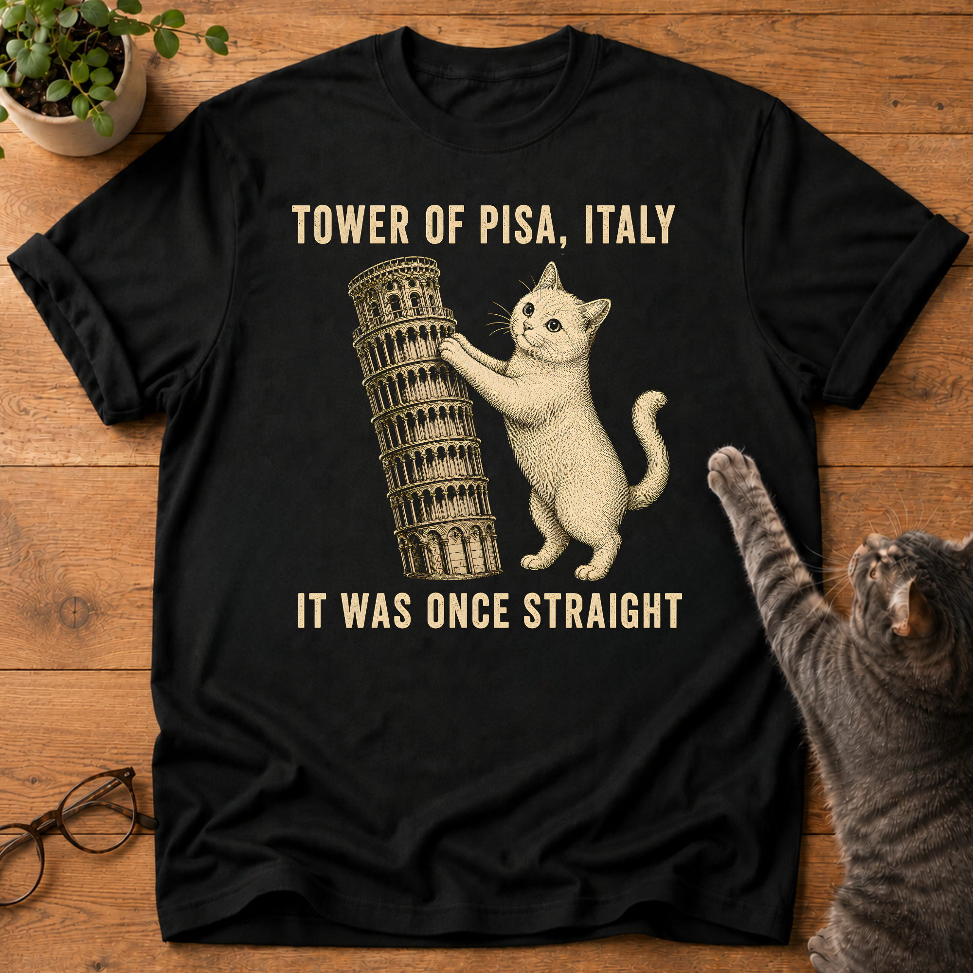 Cat vs Tower Of Pisa T-Shirt