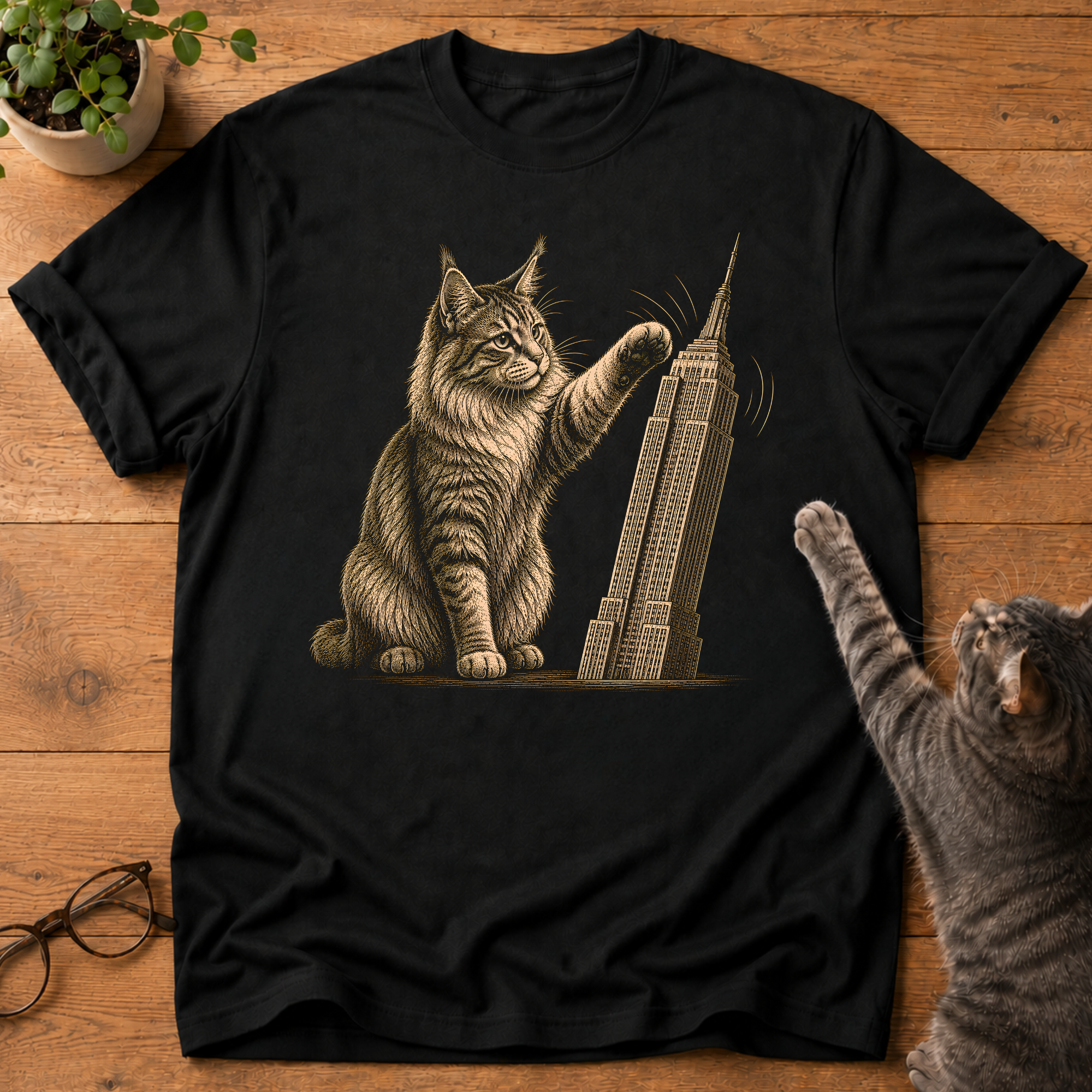 Cat vs Empire State Building T-Shirt