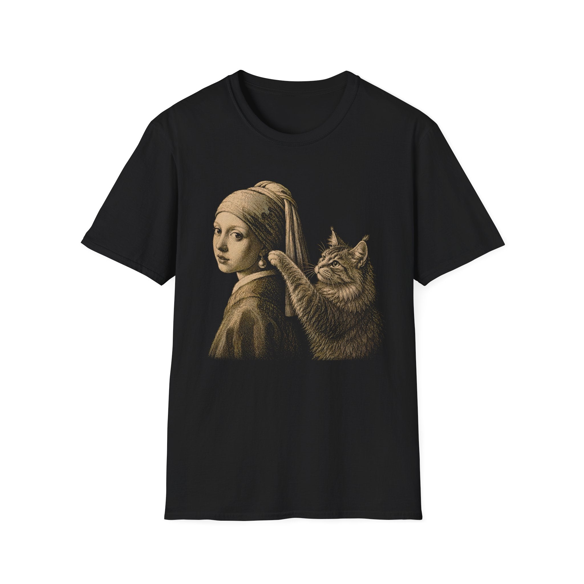 Cat vs Girl With The Pearl Earring T-Shirt